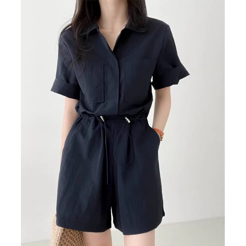 Dame komfortabel dobbelt sæt outfit med kortærmet skjorte og løse shorts Stilla