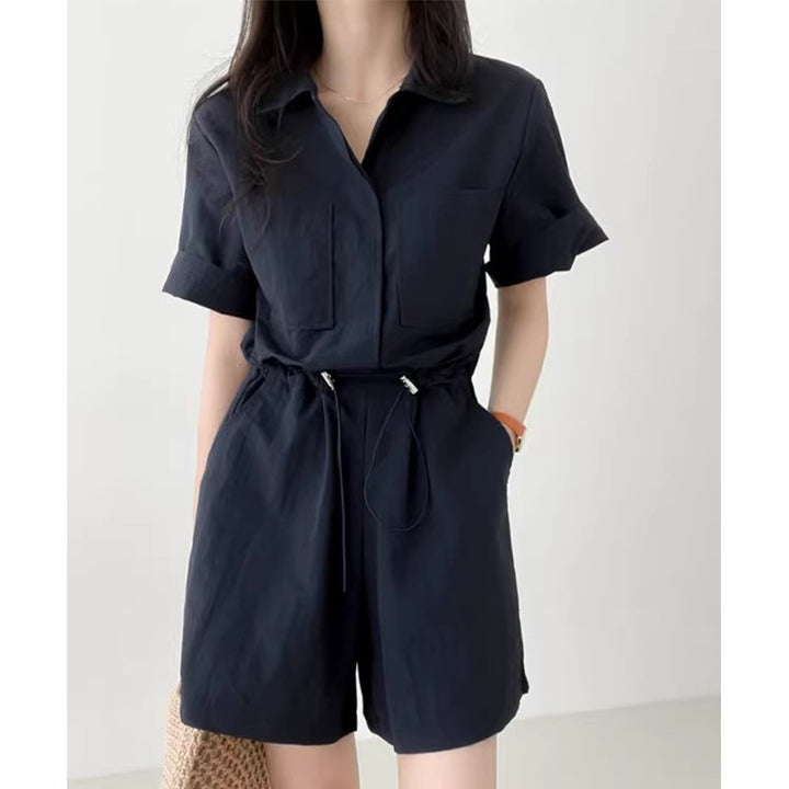Dame komfortabel dobbelt sæt outfit med kortærmet skjorte og løse shorts Stilla