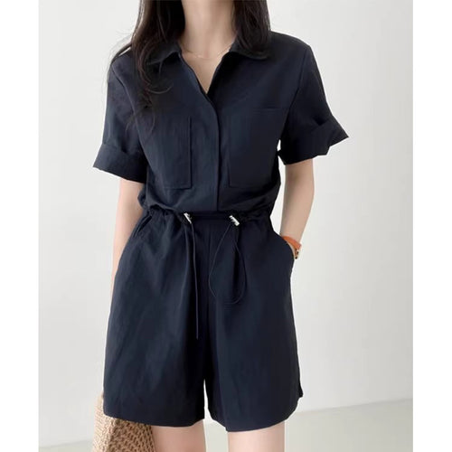 Dame komfortabel dobbelt sæt outfit med kortærmet skjorte og løse shorts Stilla