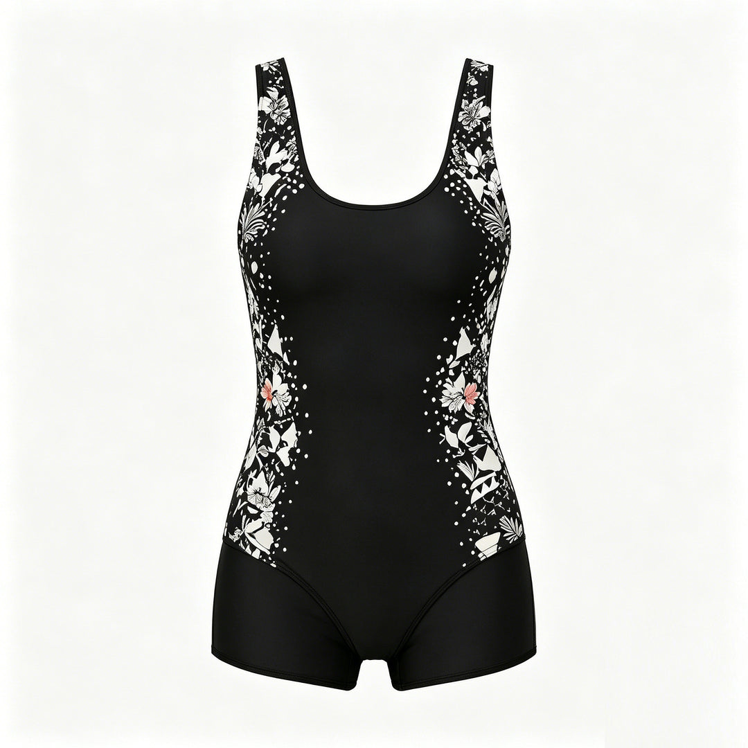 Dame sporty one-piece swimsuit with floral design Skovae