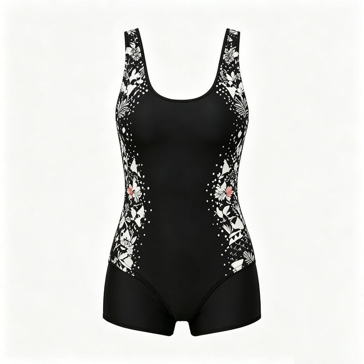 Dame sporty one-piece swimsuit with floral design Skovae