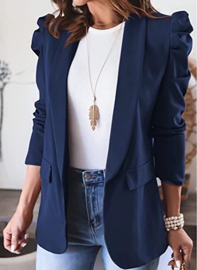 Dame Elegant Blazer med Puffærmer og Lommer Stilla
