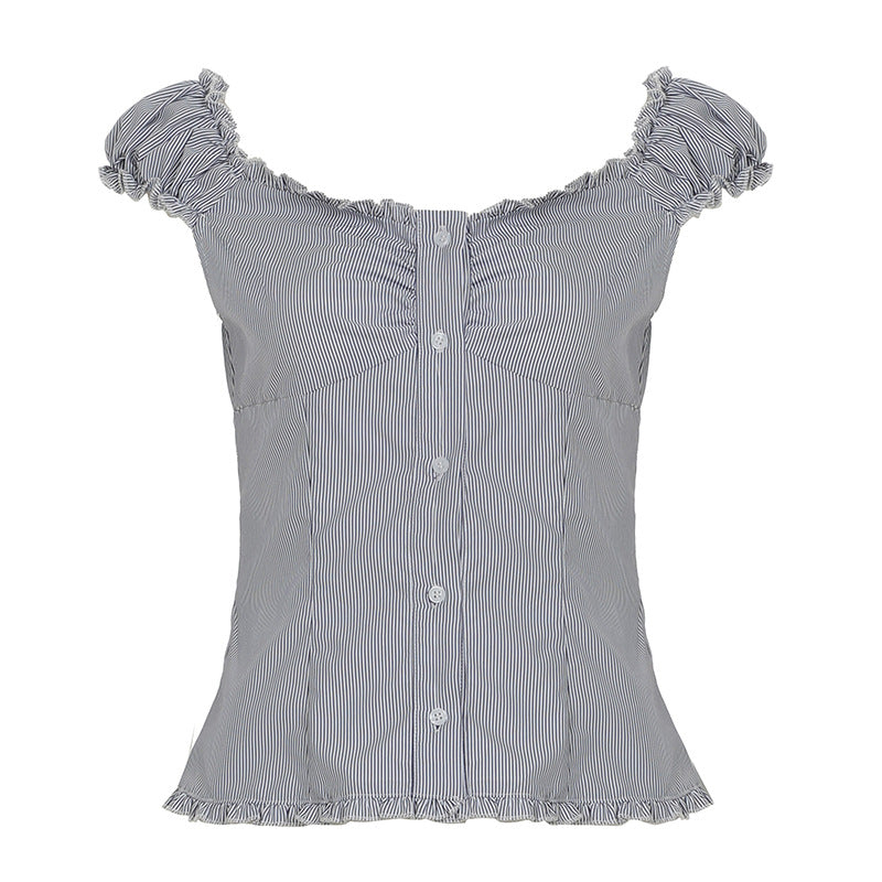 Damen Crop-Oberteil mit Rüschen und Knopfdetails Skovae