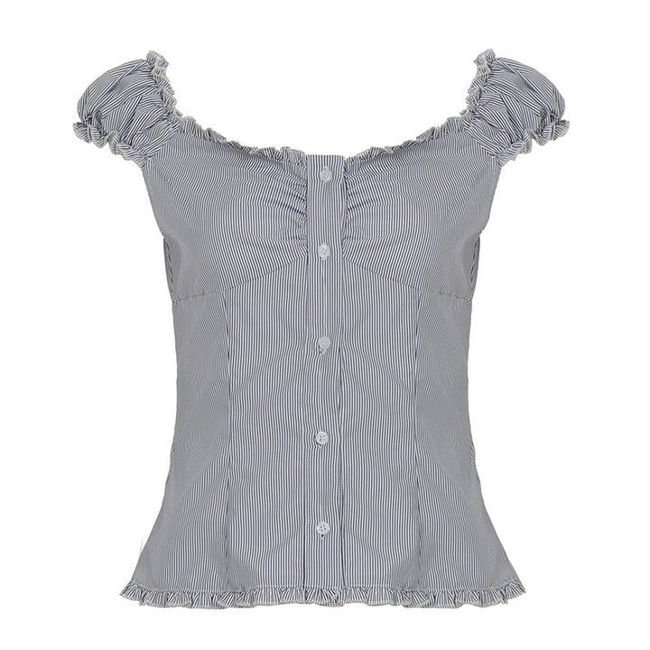 Damen Crop-Oberteil mit Rüschen und Knopfdetails Skovae