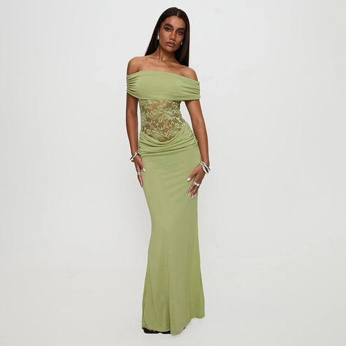 Femme Off-Shoulder Spids Accent Maxi Kjole Stilla