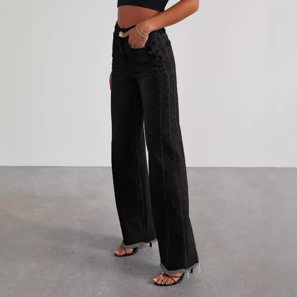 Damer brede High-Waist jeans med frynset afslutning Stilla