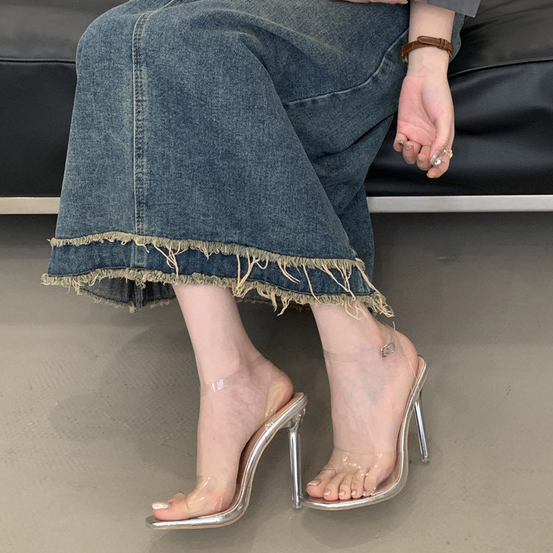 Dame transparente højhælede sandaler med glitrende accenter Stilla