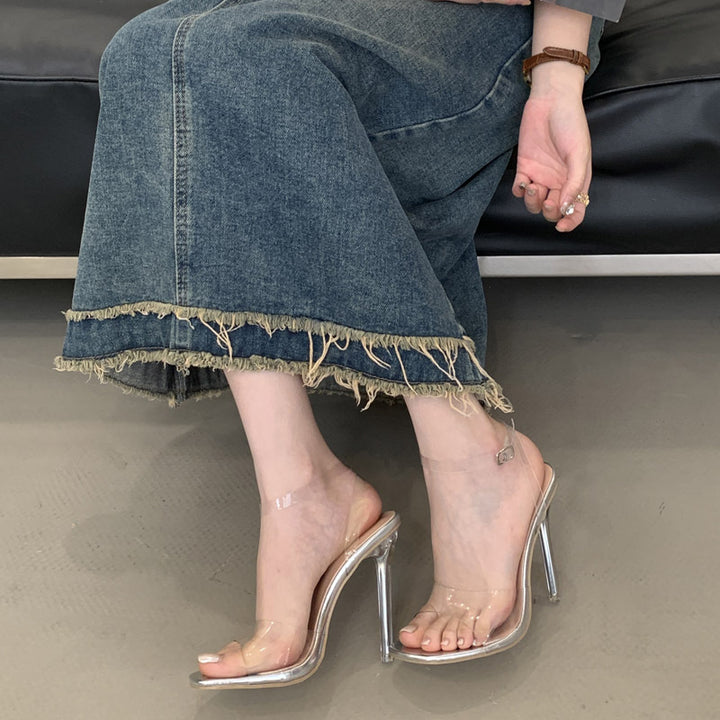 Dame transparente højhælede sandaler med glitrende accenter Stilla