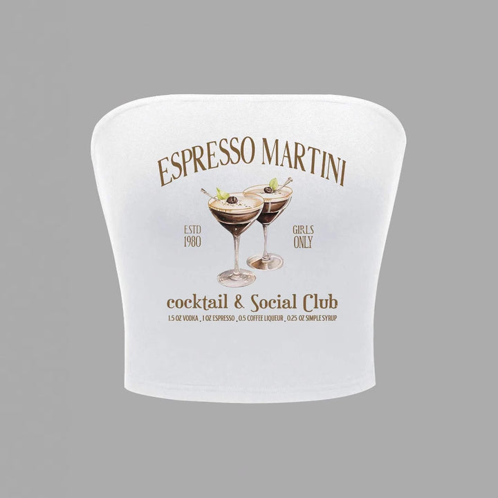Dame Bandeau Top med Espresso Martini print og figursyet snit Skovae