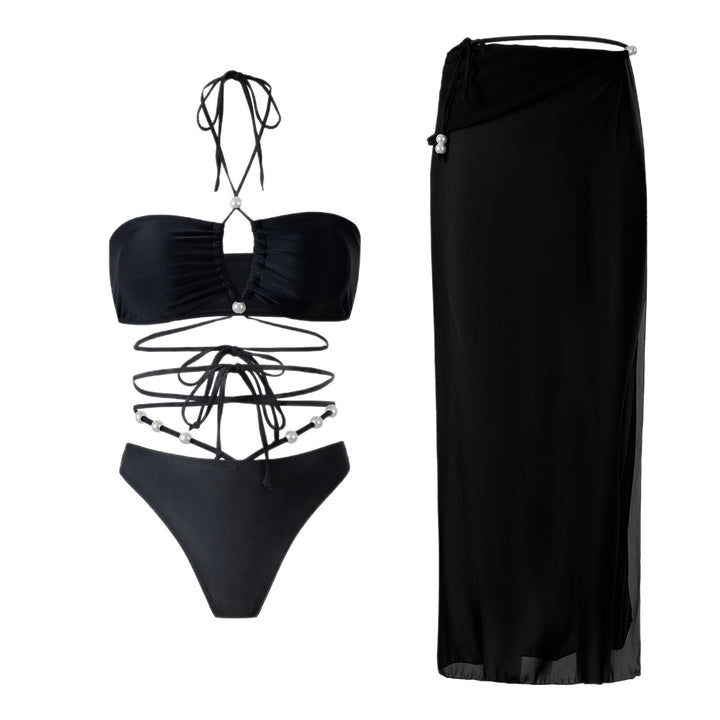 Dame bikini-sæt med raffinerede linjer og elegante perledetaljer Skovae
