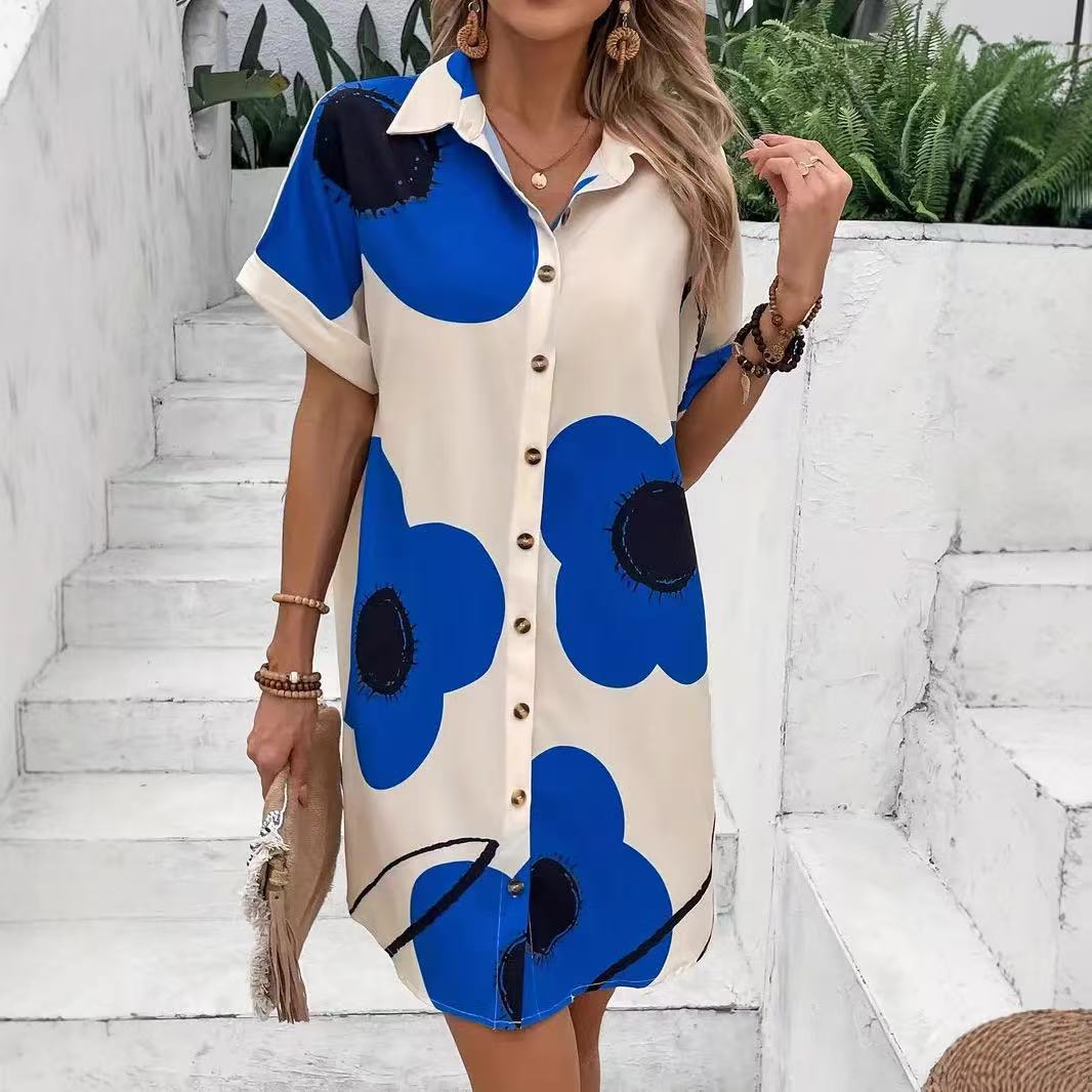 Dame skjortekjole med blomsterprint Stilla