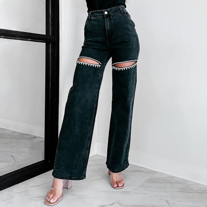 Dame højtaljede jeans med gennemboret design Stilla