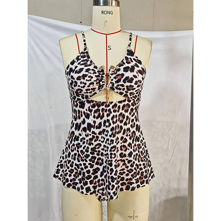 Damer heldragt badedragt med stilfuldt leopardmønster og raffineret cut-out Skovae