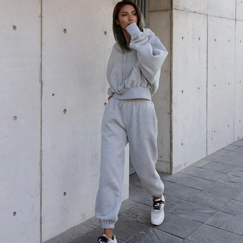 Dame Sports Crop Hoodie og Joggingbukser Sæt Stilla
