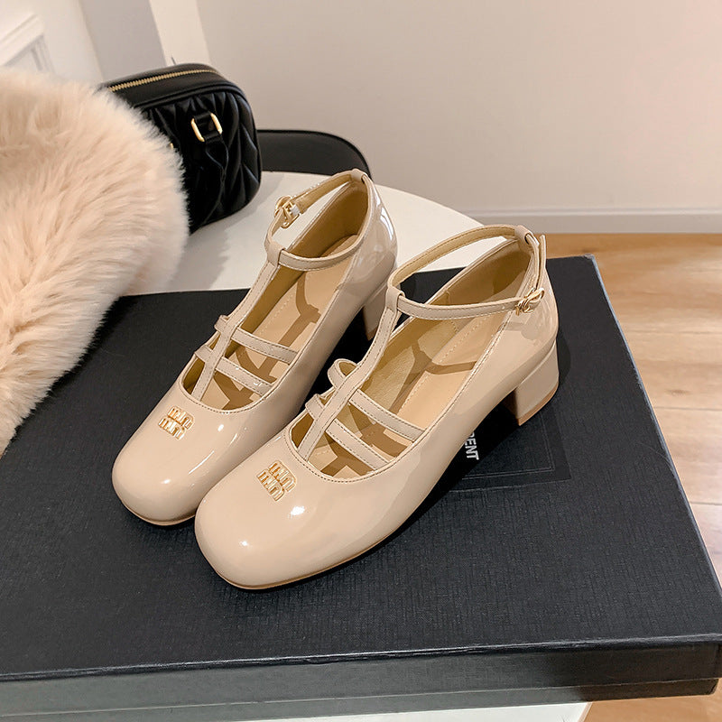 Dame T-Strap PVC hæle med dekorative accenter Stilla