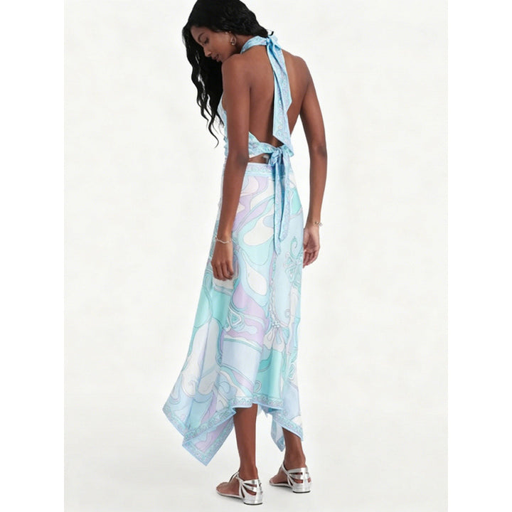 Damen Halterkleid mit asymmetrischem Saum und auffälligem Grafikdruck Skovae