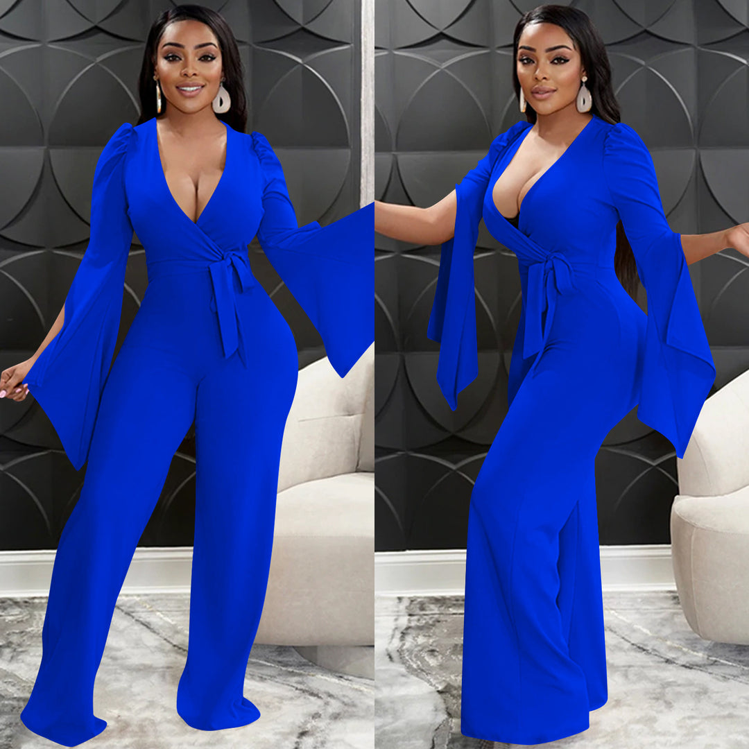Dame Elegant Jumpsuit med bredde ærmer og figursyet snit Stilla