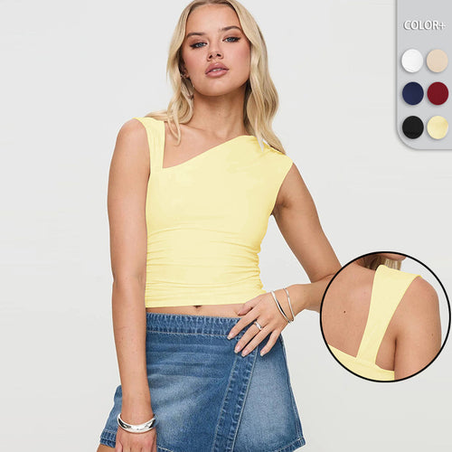 Dame asymmetrisk top i elastisk materiale med et skulderdesign Stilla