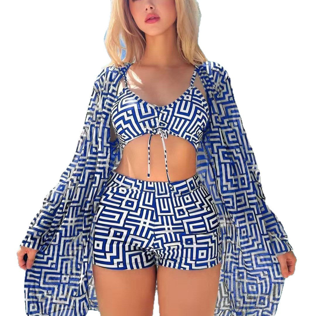 Dame badetøj sæt med mode kimono og afslappede shorts Skovae