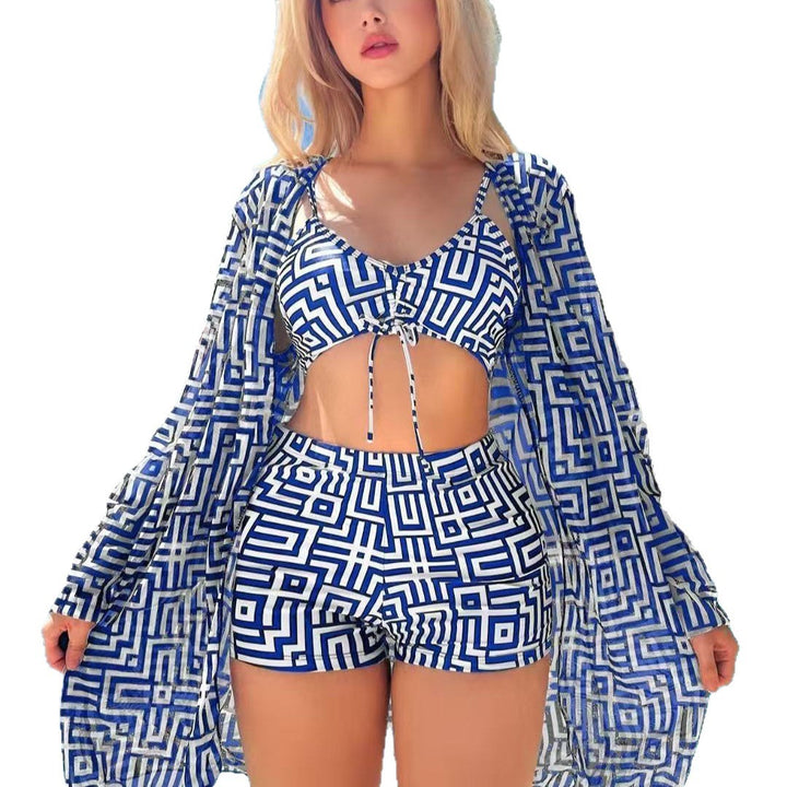 Dame badetøj sæt med mode kimono og afslappede shorts Skovae
