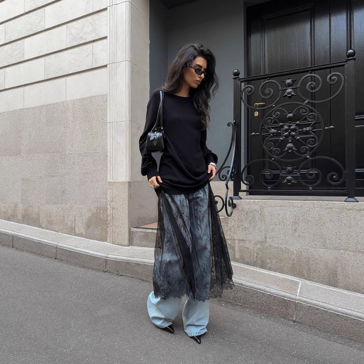 Kvindernes Casual Oversized Sweater med elegante flæsedetaljer og modebevidst gennemsigtighed Stilla