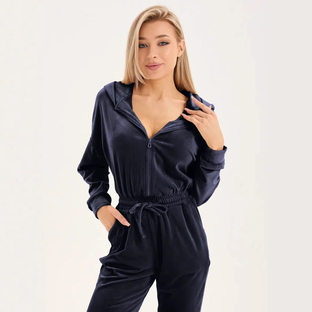 Kvinders fleece jumpsuit med praktisk lynlås og elastisk taljehæk