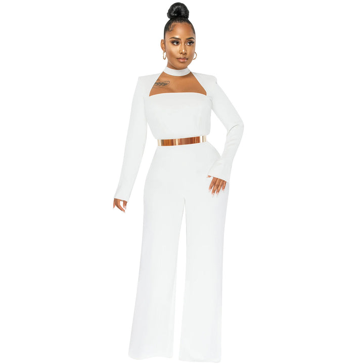 Dame elegant jumpsuit med smart firkantet udskæring og tætsiddende bælte Stilla
