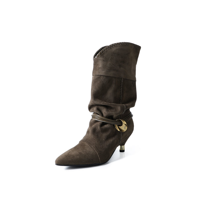 Femme Spidse Tæer Slouch Stiletto Støvler med Metalaccent Stilla