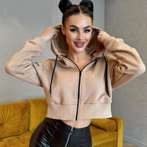 Kvinders cropped hoodie med lynlås og sidelommer Skovae