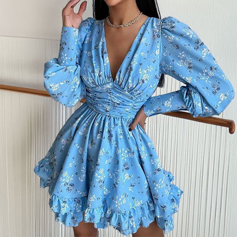 Kvinder Legende Blomsterkjole med Voluminøse Ærmer og Samlet Skirt Stilla