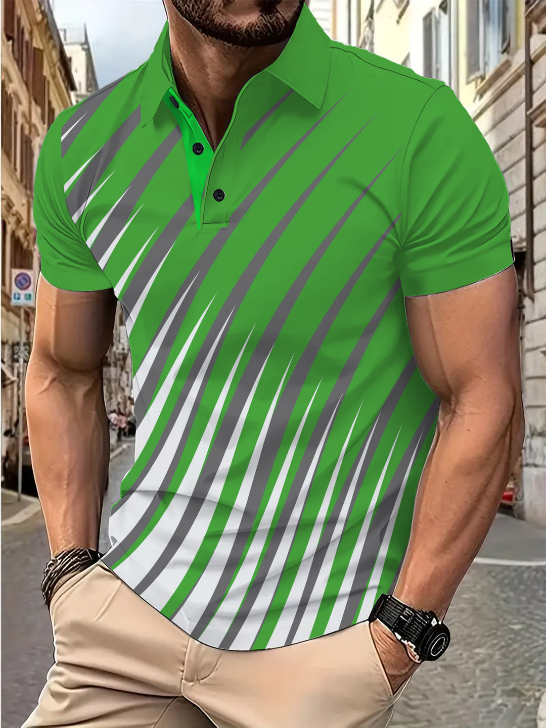 Herre Poloshirt med moderne dynamisk stribedesign og åndbare egenskaber Stilla
