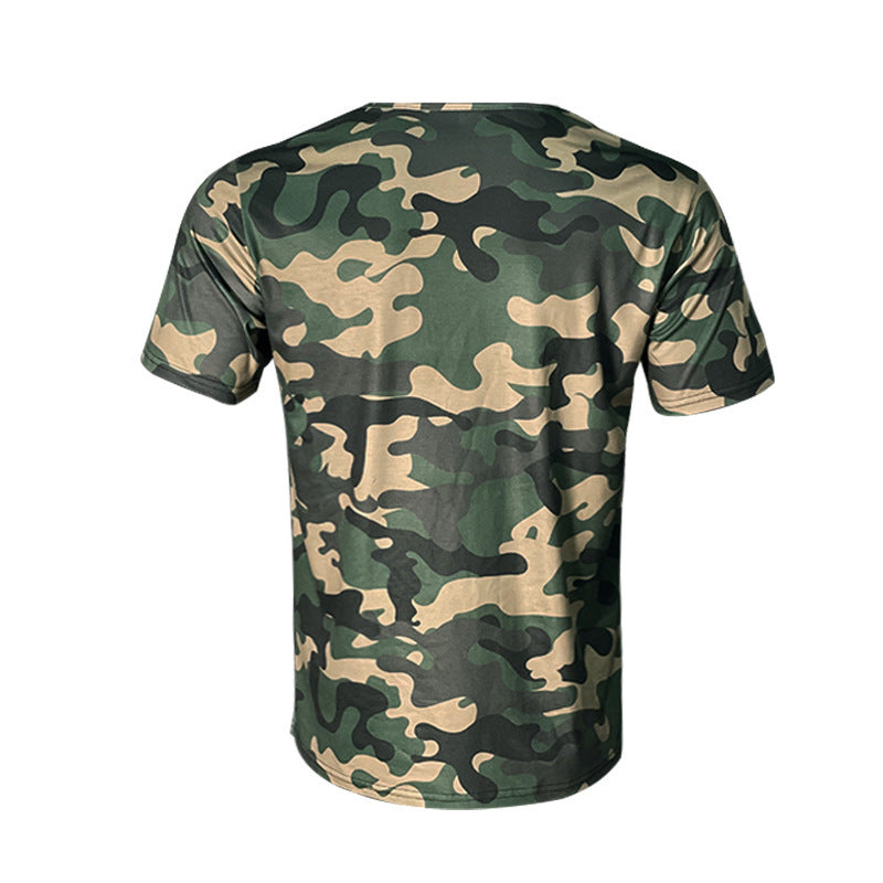 Herre kortærmet T-shirt i moderne camouflage-design med V-hals og brystlomme Stilla