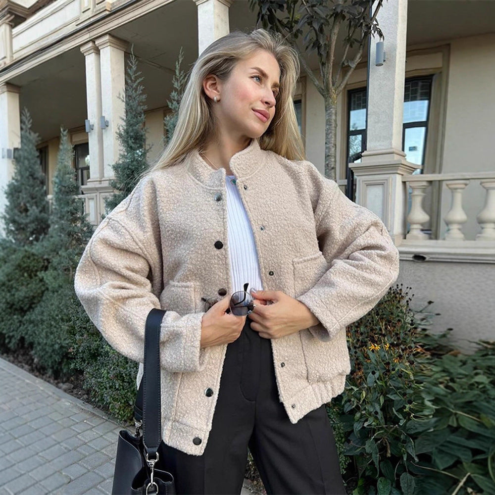 Dame Oversized Fleecejakke med trykknapper og praktiske lommer Stilla