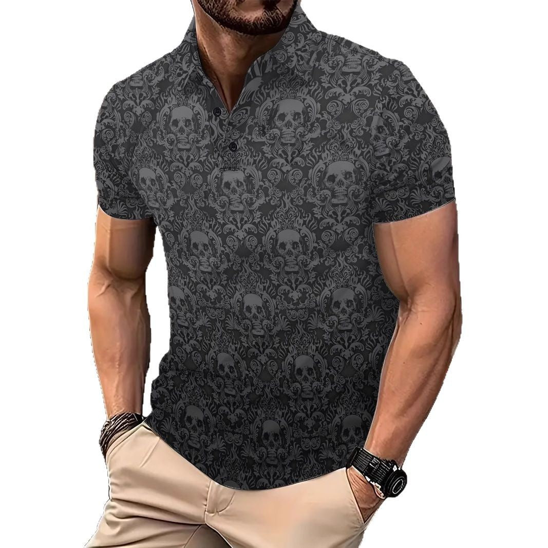 Herrer Poloshirt med moderne dødehoved-design og elegante ornamenter Stilla