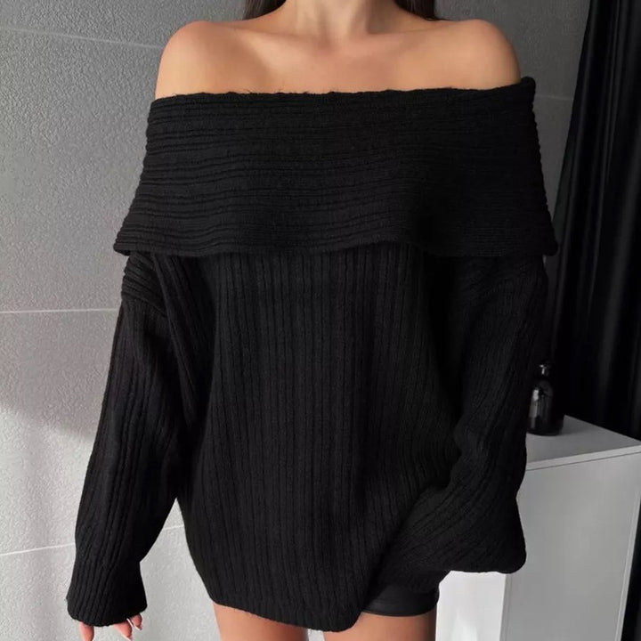 Kvinders oversized striktrøje med off-shoulder design og fin ribbet tekstur Stilla