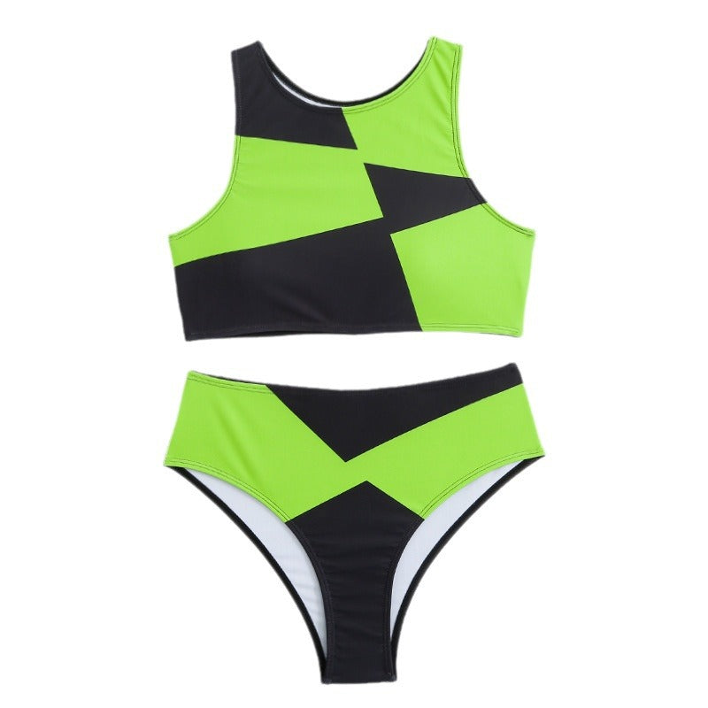 Dame Sporty Bikini-sæt med højhalset top og geometrisk design Stilla