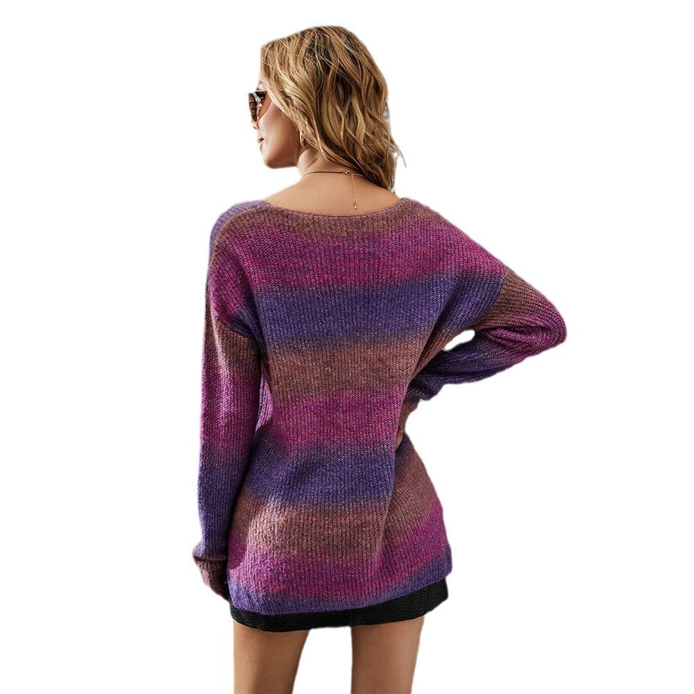 Kvinders hyggelige V-sweater med moderne gradientfarve Stilla