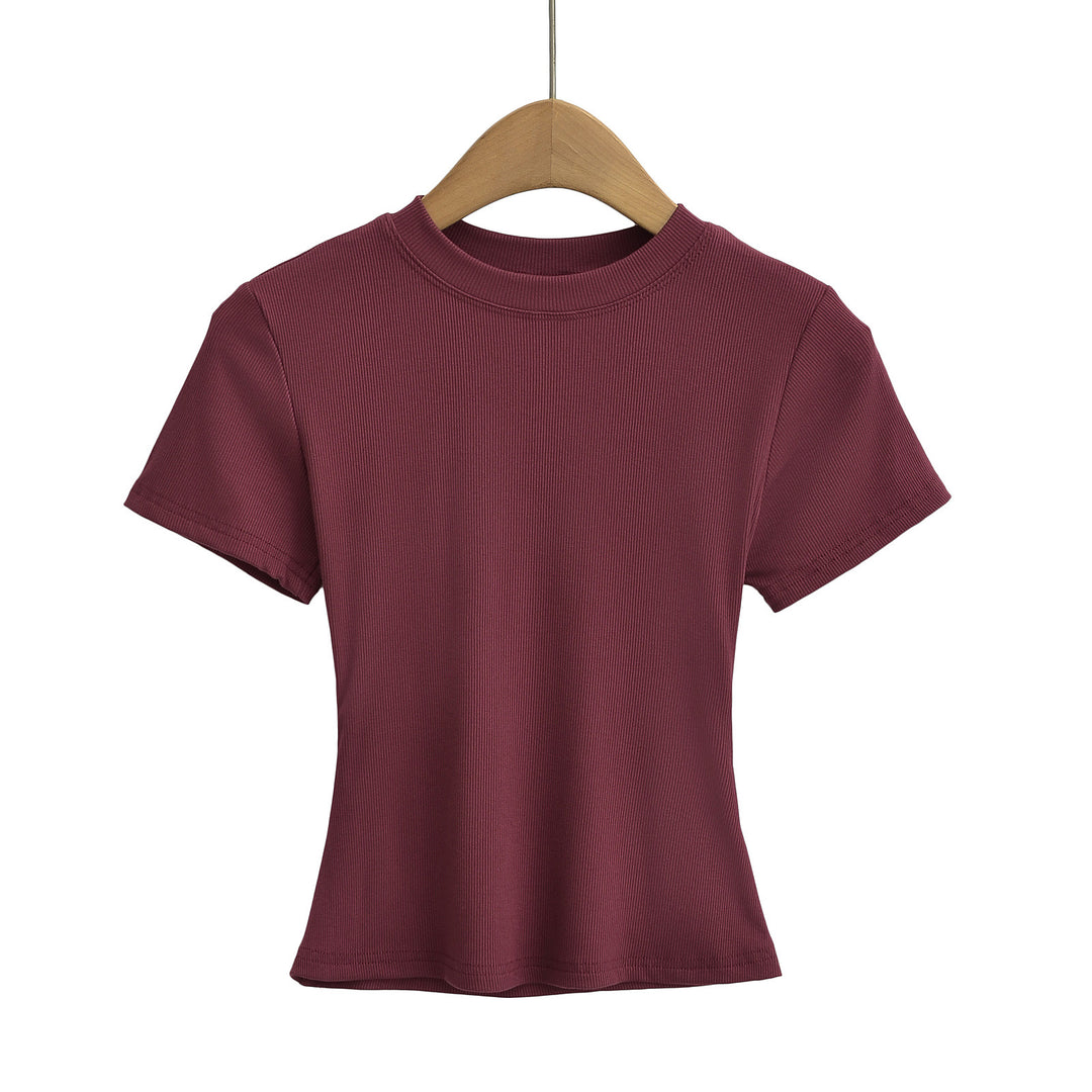Dame kropsnær kortærmet T-shirt med fint ribmønster og rund halsudskæring Stilla