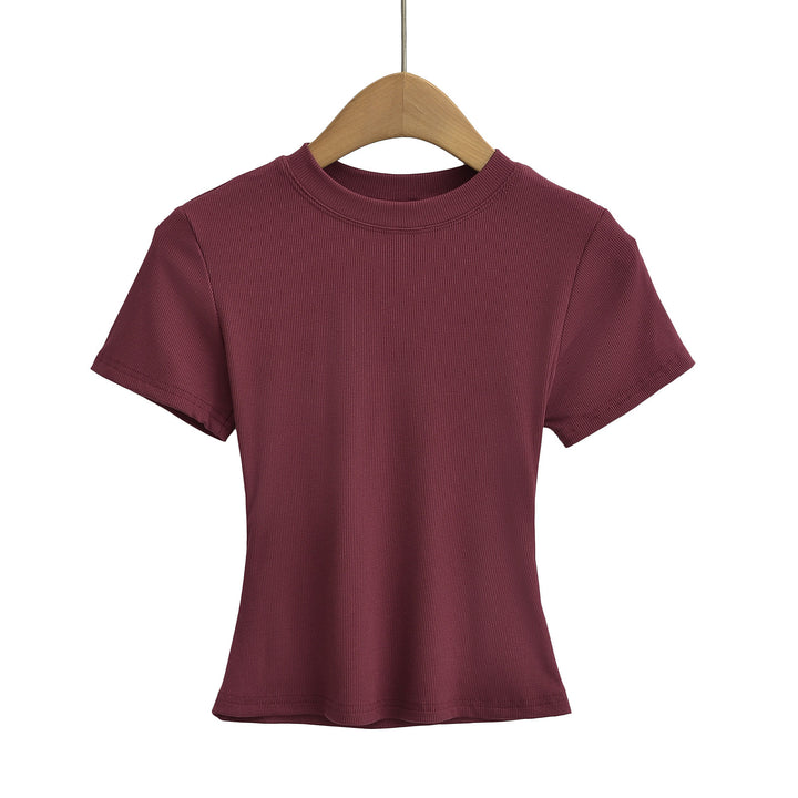 Dame kropsnær kortærmet T-shirt med fint ribmønster og rund halsudskæring Stilla