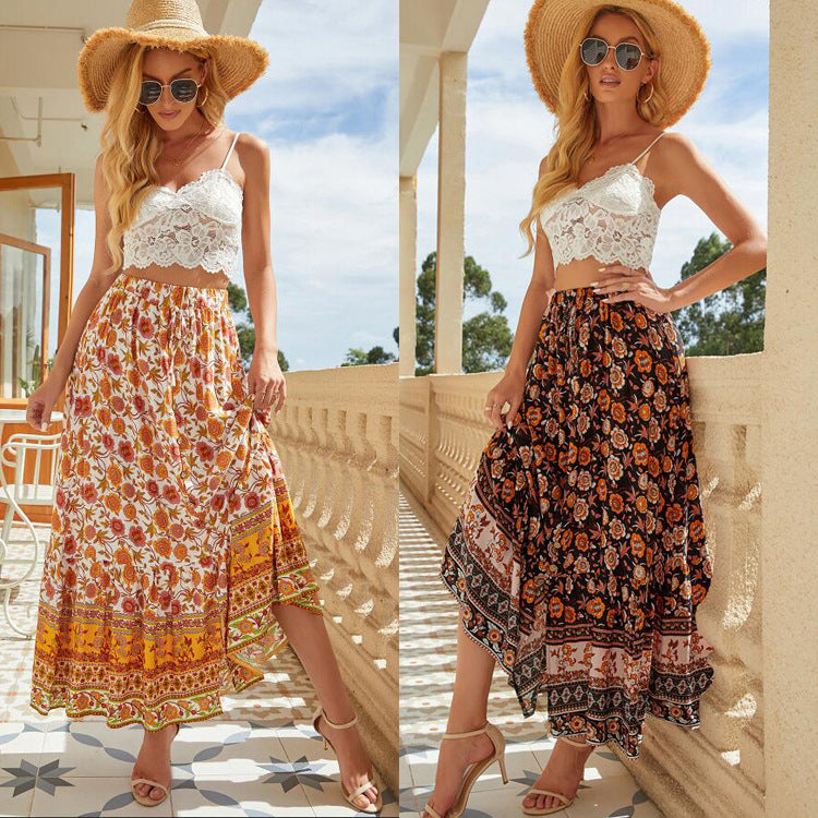 Dame Bohemian Blomster mønster Maxi Nederdel Stilla