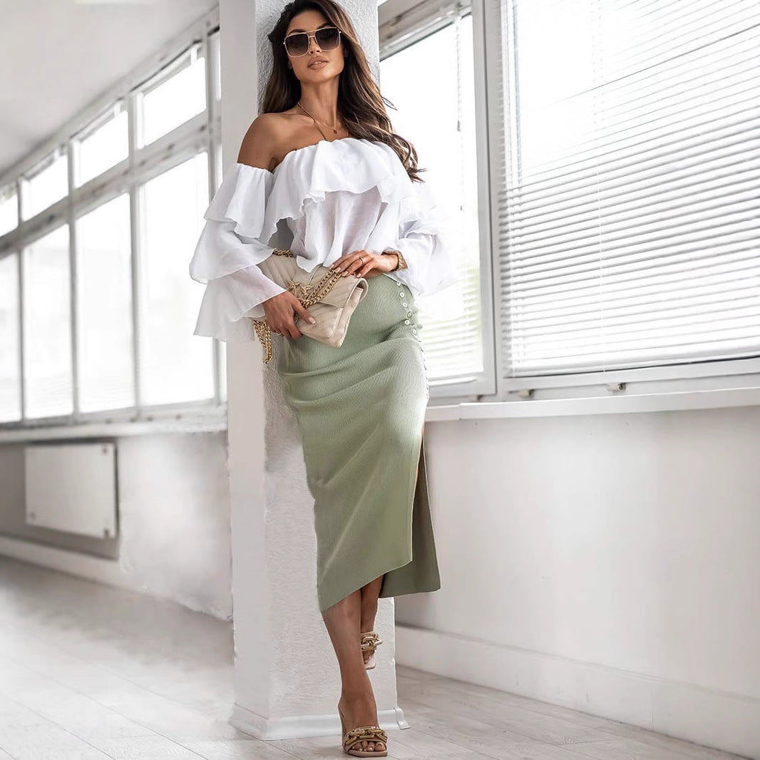 Dame wrapper nederdel med side slids og elegante knapdetaljer Stiila