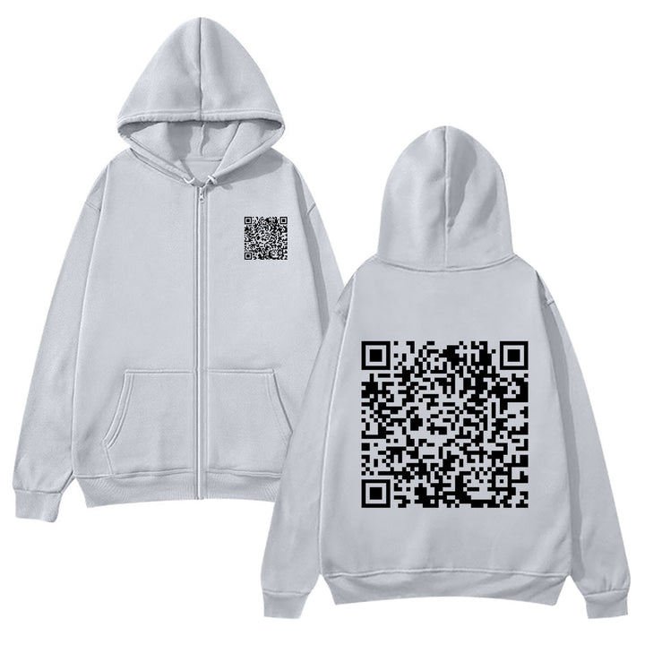 Kvinders hættejakke med QR-kode design og blødt fleece Skovae