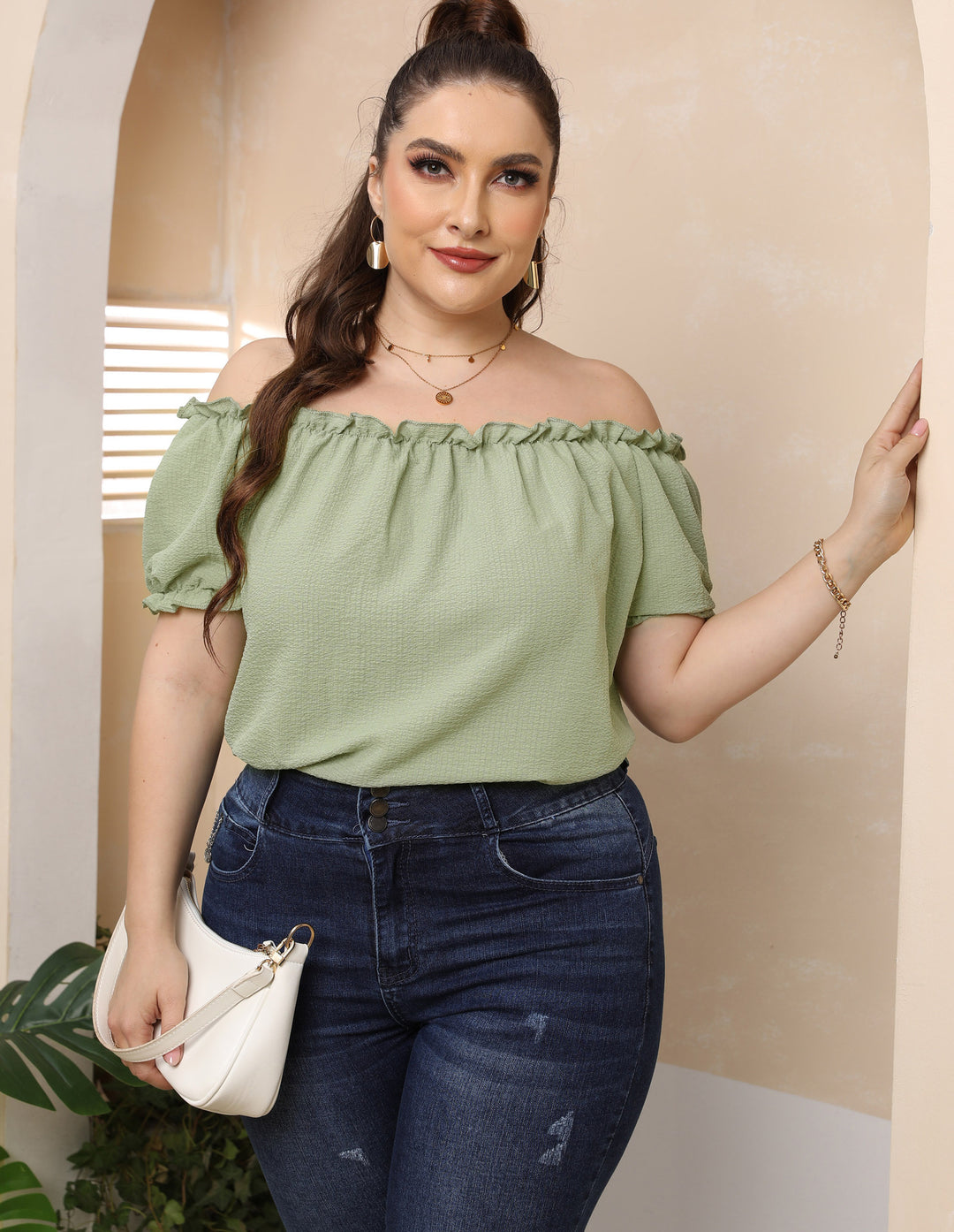 Dame Off-Shoulder Top med Volant