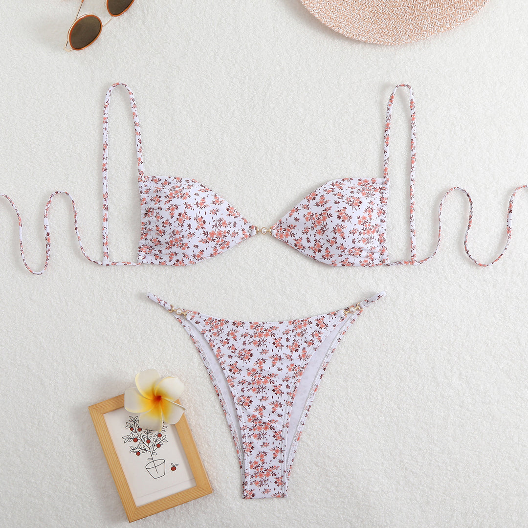 Damer Triangel-Bikini med justerbare stropper og elegant blomstertryk Skovae