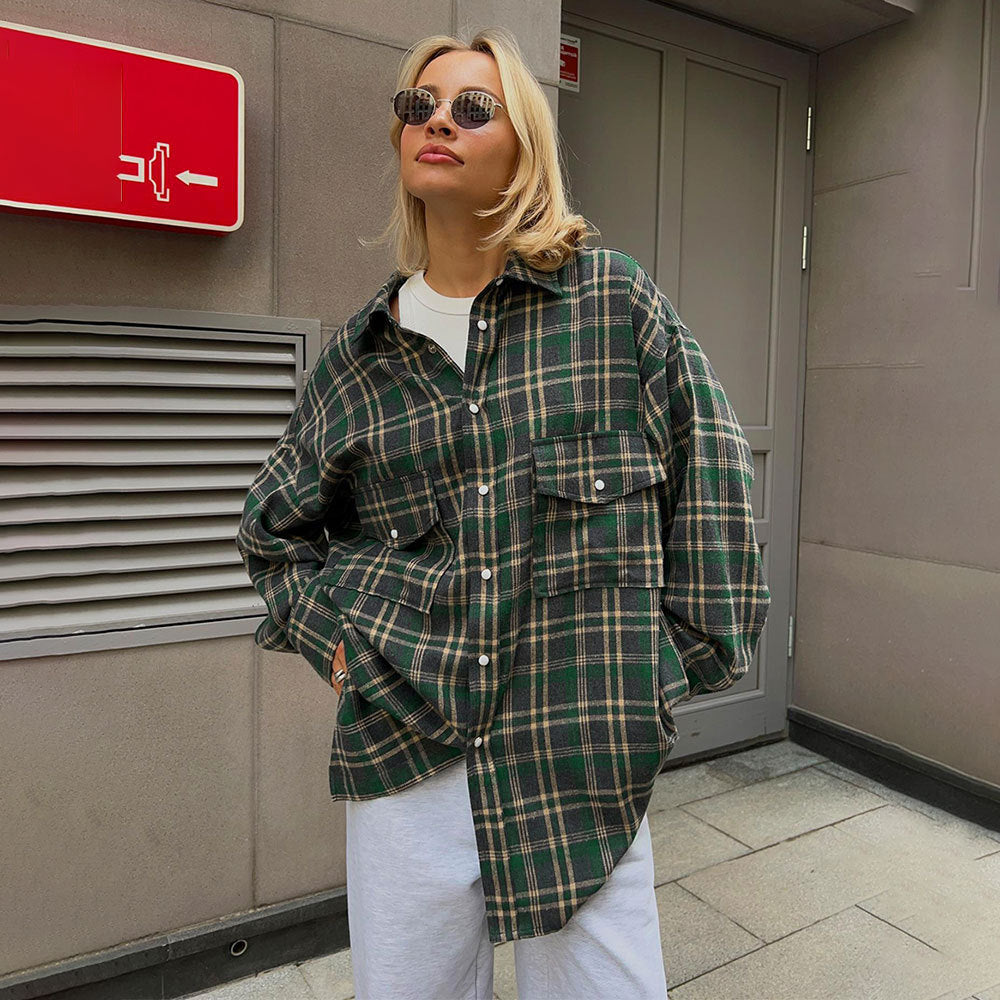 Femme Oversized Ternet Flannel Skjorte Stilla