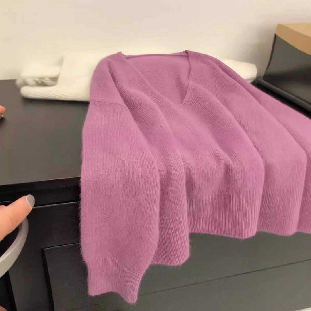 Kvinder Elegant V-Hals Sweater med Ribbet Struktur og Casual Snit Stilla