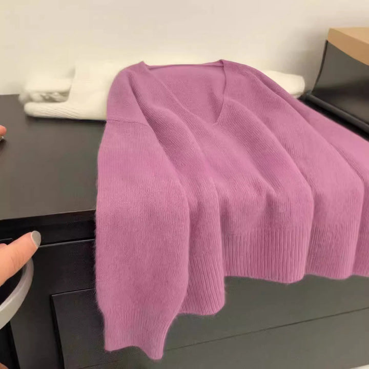 Kvinder Elegant V-Hals Sweater med Ribbet Struktur og Casual Snit Stilla