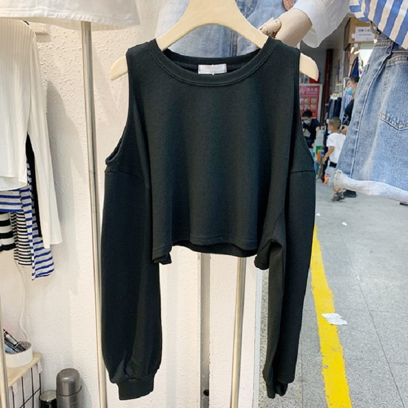 Kvindernes afslappede crop top med lange ærmer