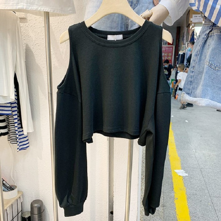 Kvindernes afslappede crop top med lange ærmer