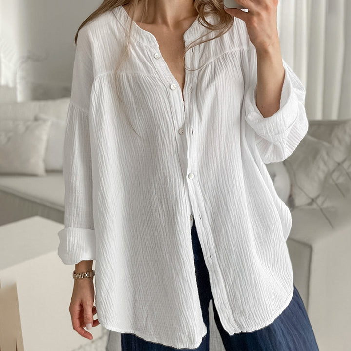 Damer casual skjorte bluse i let bomuldsblanding med struktur Stilla